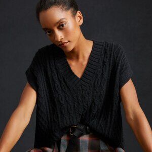 Anthropologie Oversized Cable Knit Sweater Vest - Black - L
